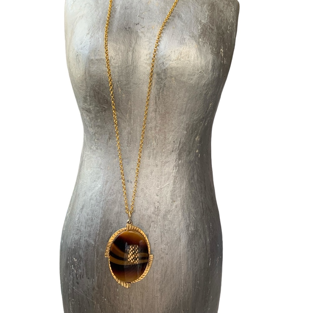 Vintage SARAH COVENTRY Glass Tigers Eye Oval Gold Plated Necklace Jewelry - Picture 5 of 7